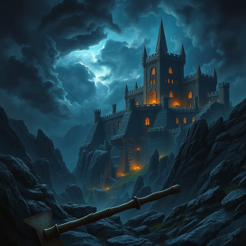 Epic Dwarven Fortress Illuminated by Lanterns in a Dark Indi...