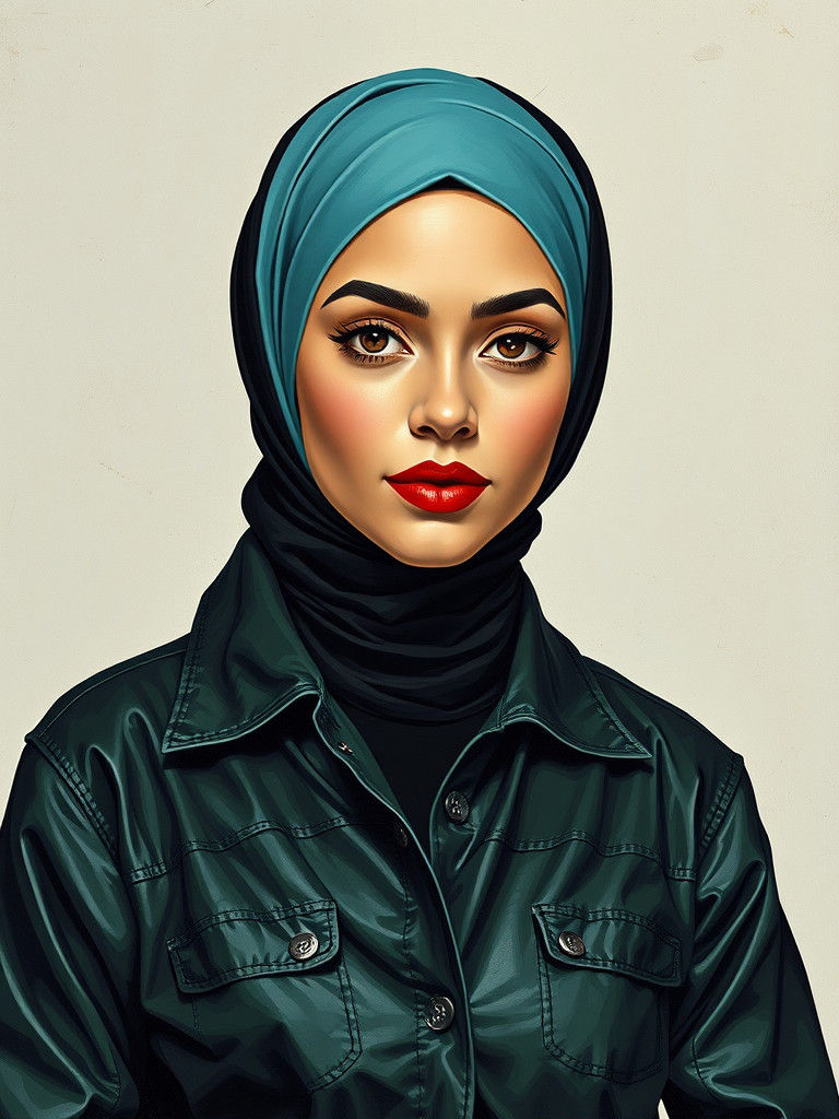 Whimsical Collage Portrait of Woman in Green Leather