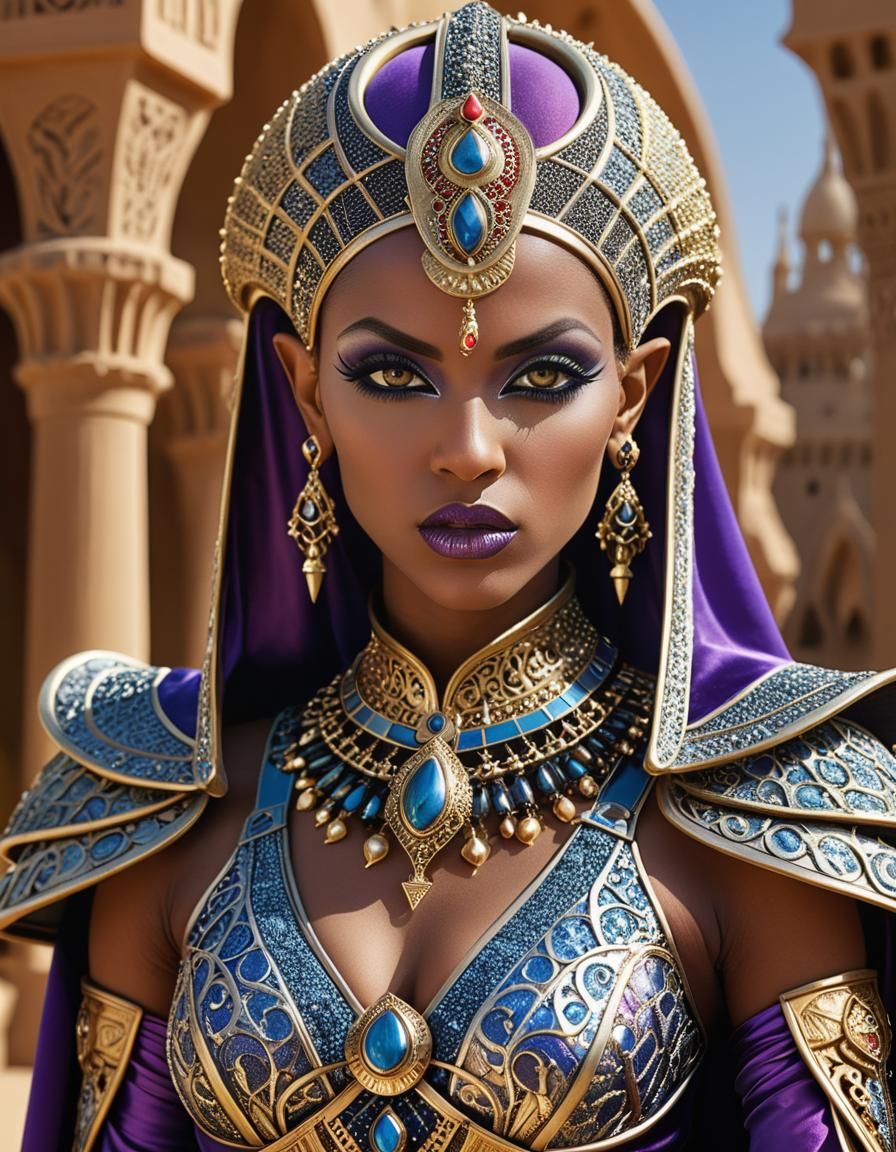 Egyptian Drow Queen in Ornate Armor