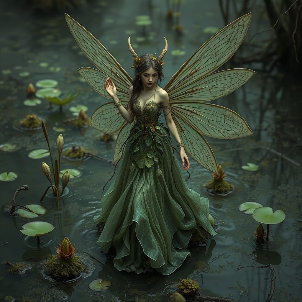 Swamp Fairy Emerges from Murky Swamp