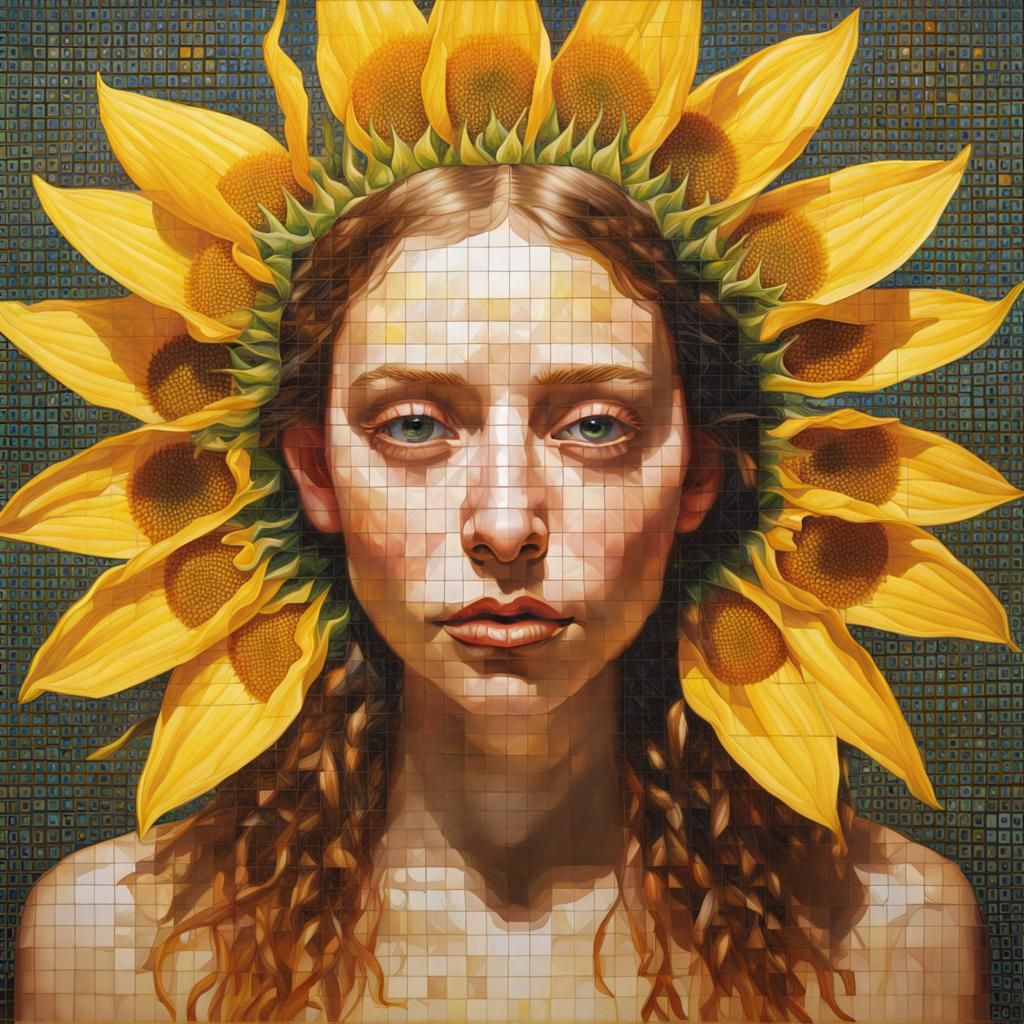 Sunflower Fairy Party in Grid Painting Style