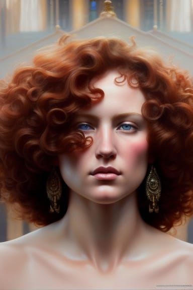 Hyperrealistic Red-Headed Goddess Portrait with Dramatic Lig...
