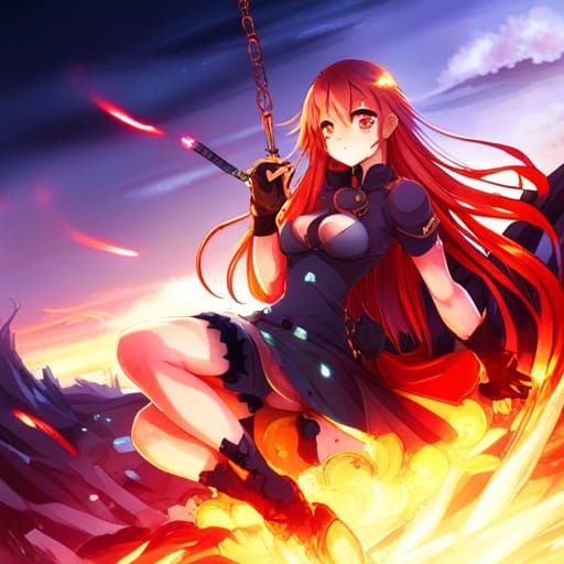 Anime Girl in Chains Above Lava: Key Visual