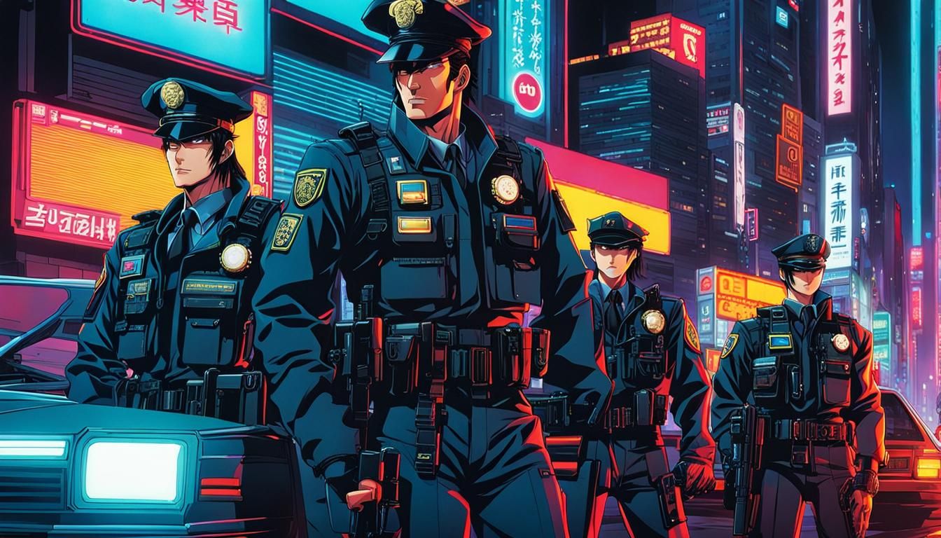 Cyberpunk Cyborg Police in 80s Anime Style