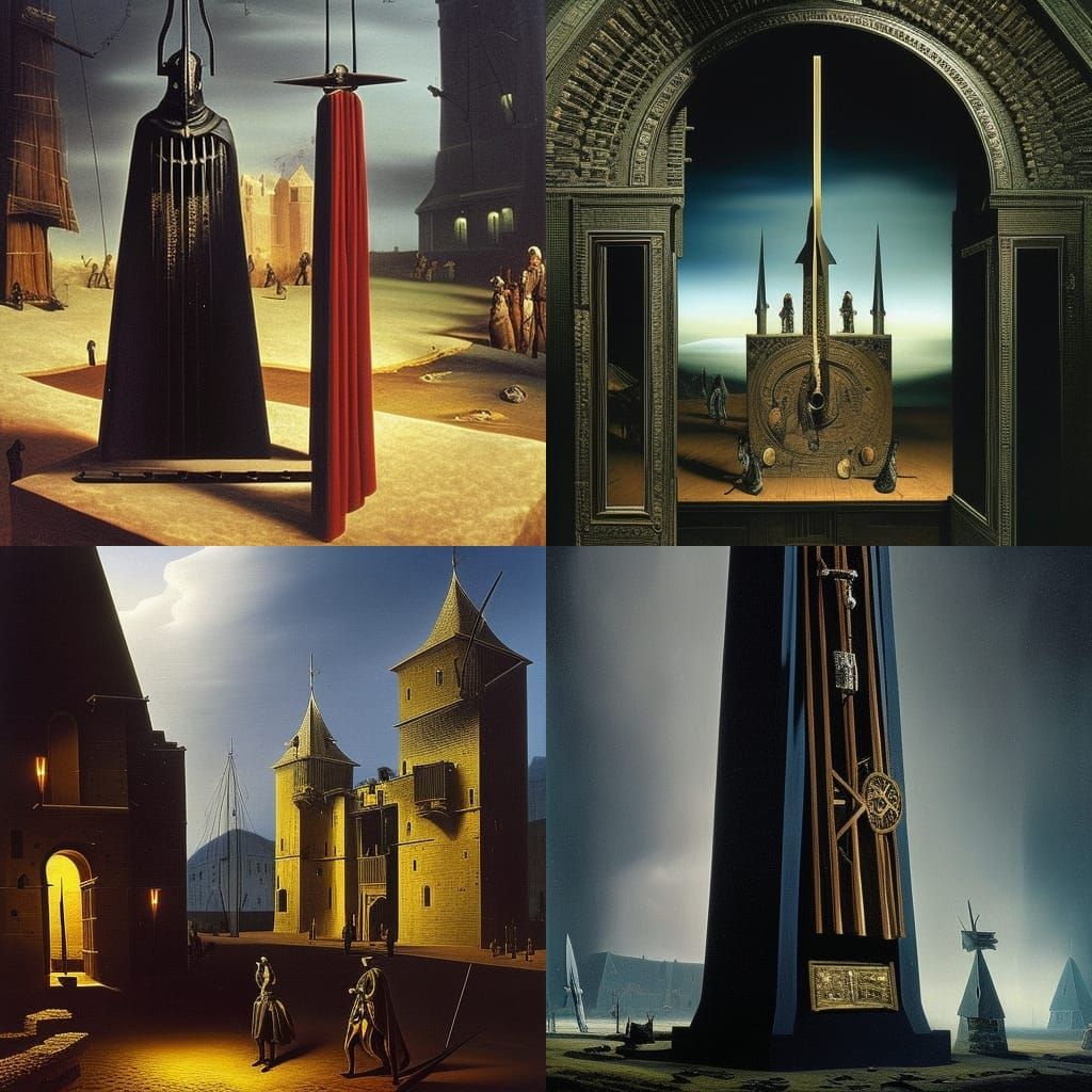 medieval torture device guillotine with executioner