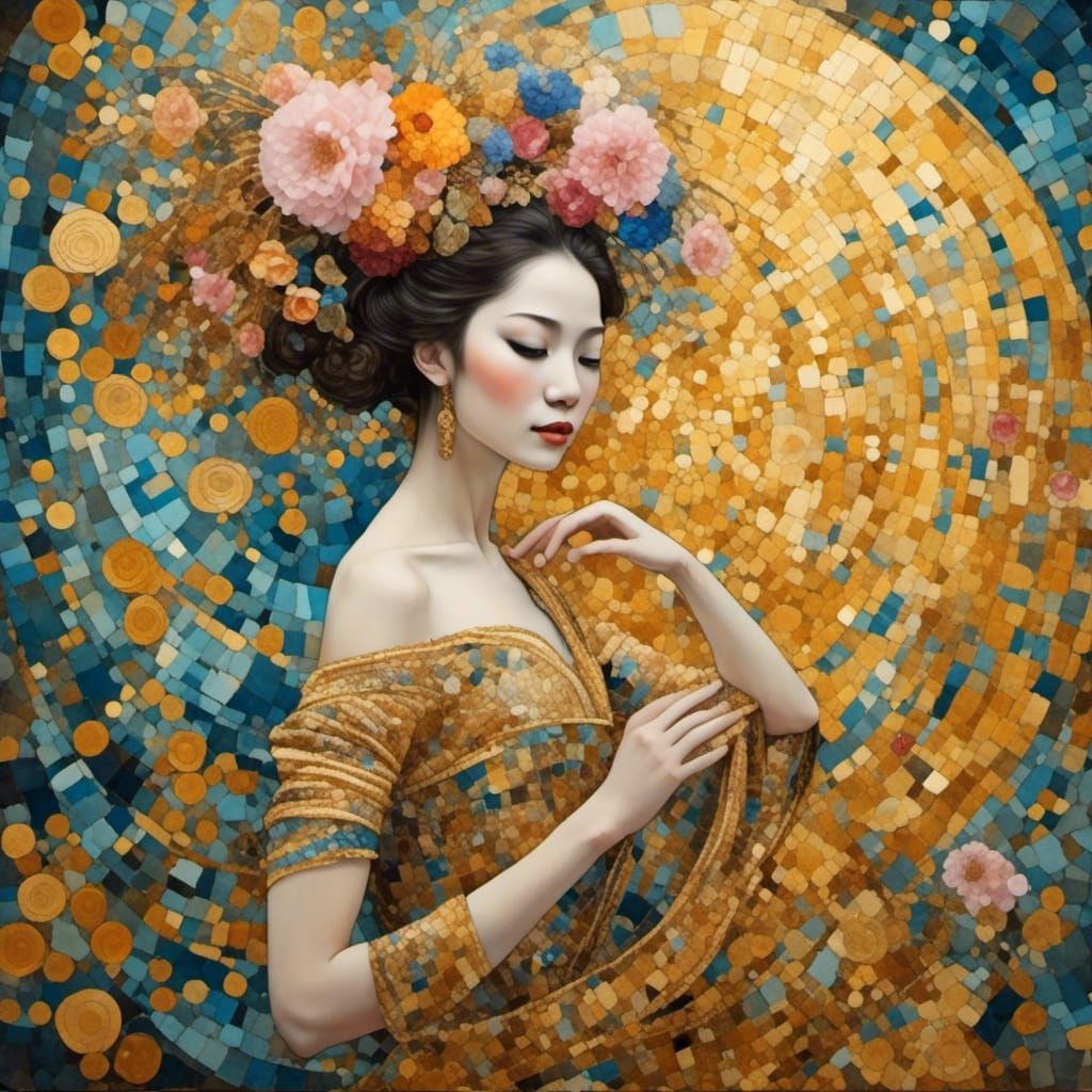 Thai Dancer Portrait: Klimt, Rococo, and Baroque Fusion