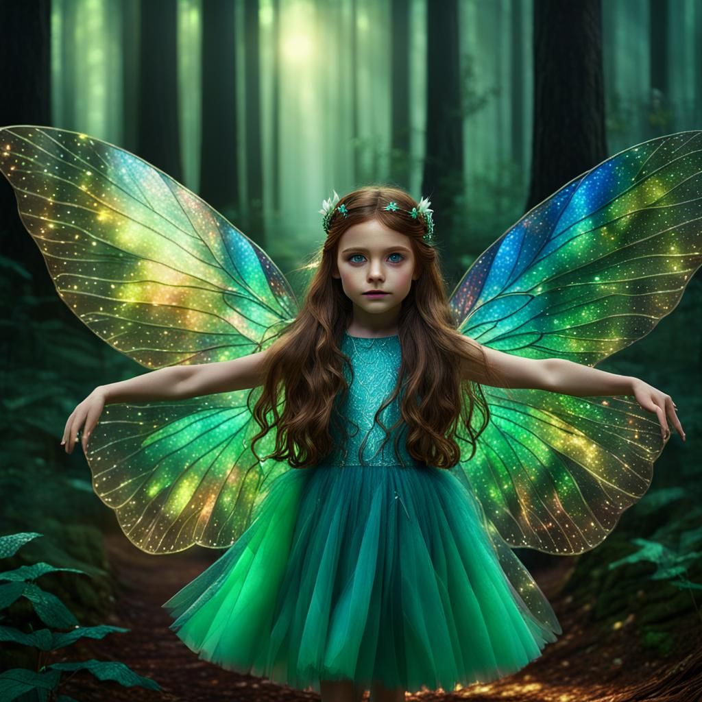 Girl with Fairy Wings in Forest, Digital Art