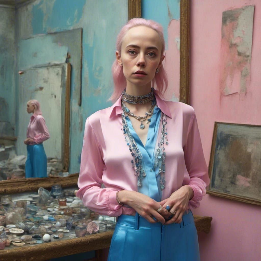 Futuristic Portrait in Oil-Inspired Pastel Colors