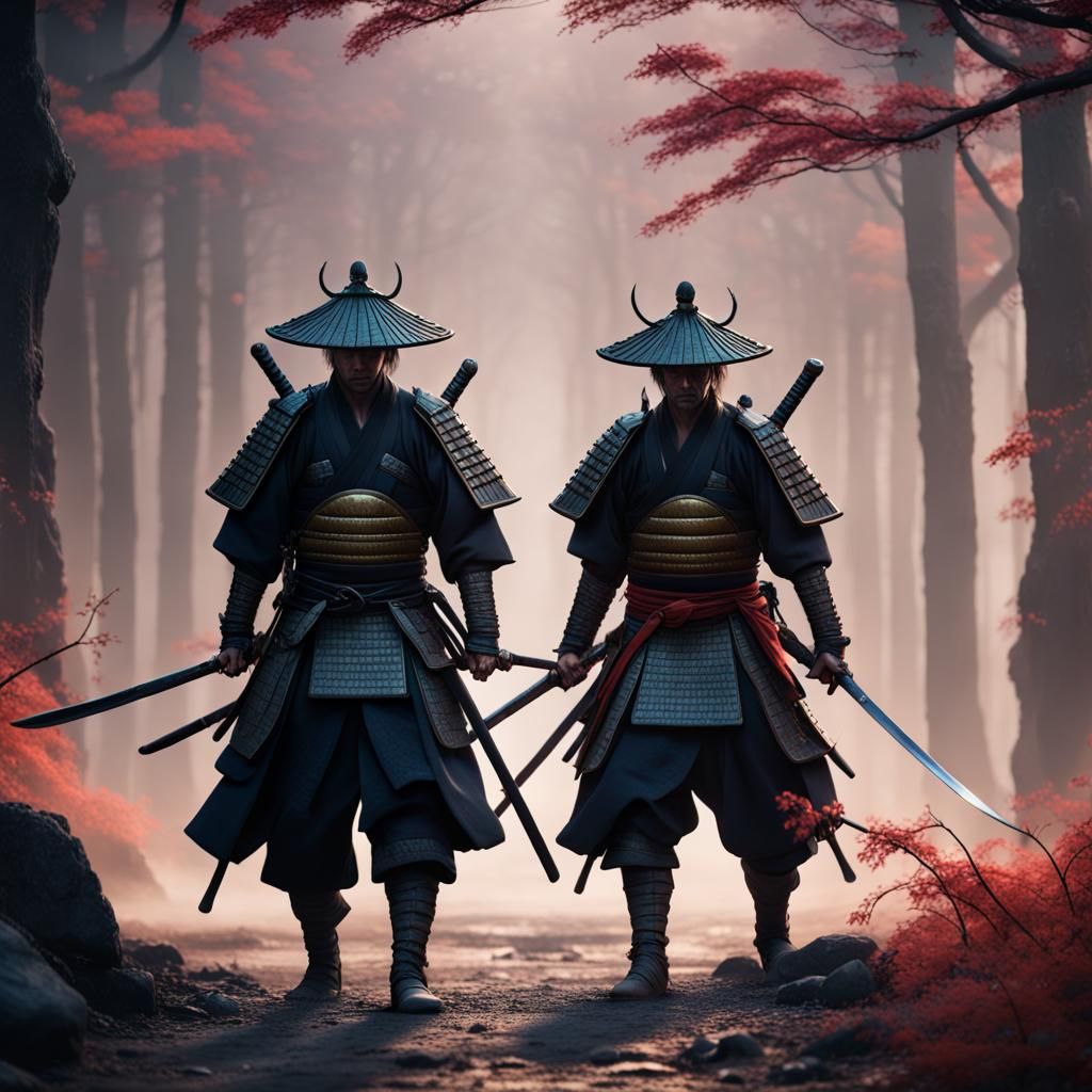 Samurai Swords Clash in Detailed Matte Painting
