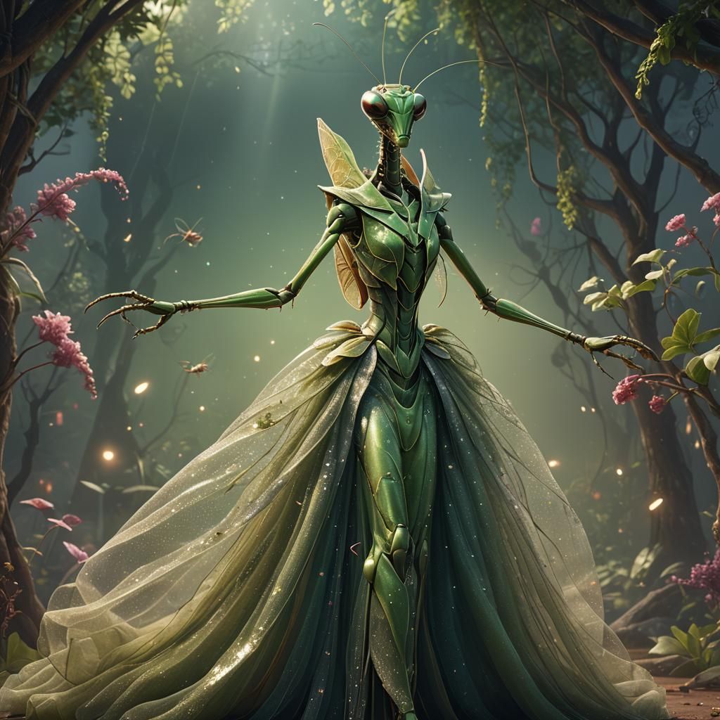 Praying Mantis in Glamorous Ball Gown