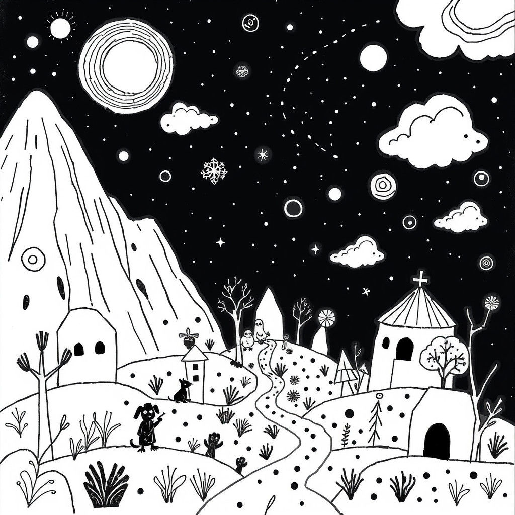Minimalist Doodle World in Henry Darger Style