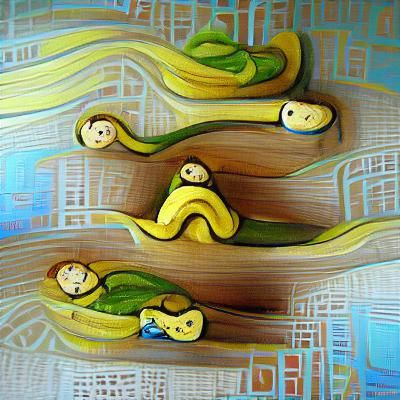 Banana Snake Family in Art Deco Van Gogh Style