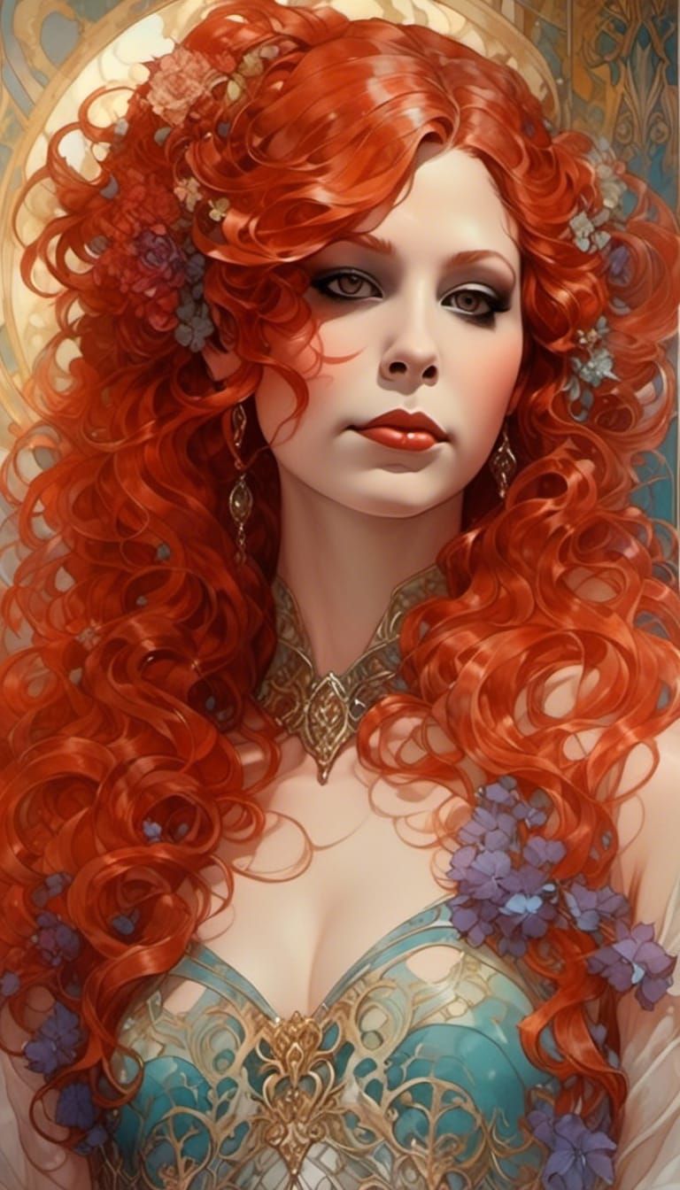 Fantasy Masquerade Woman in Art Nouveau Style