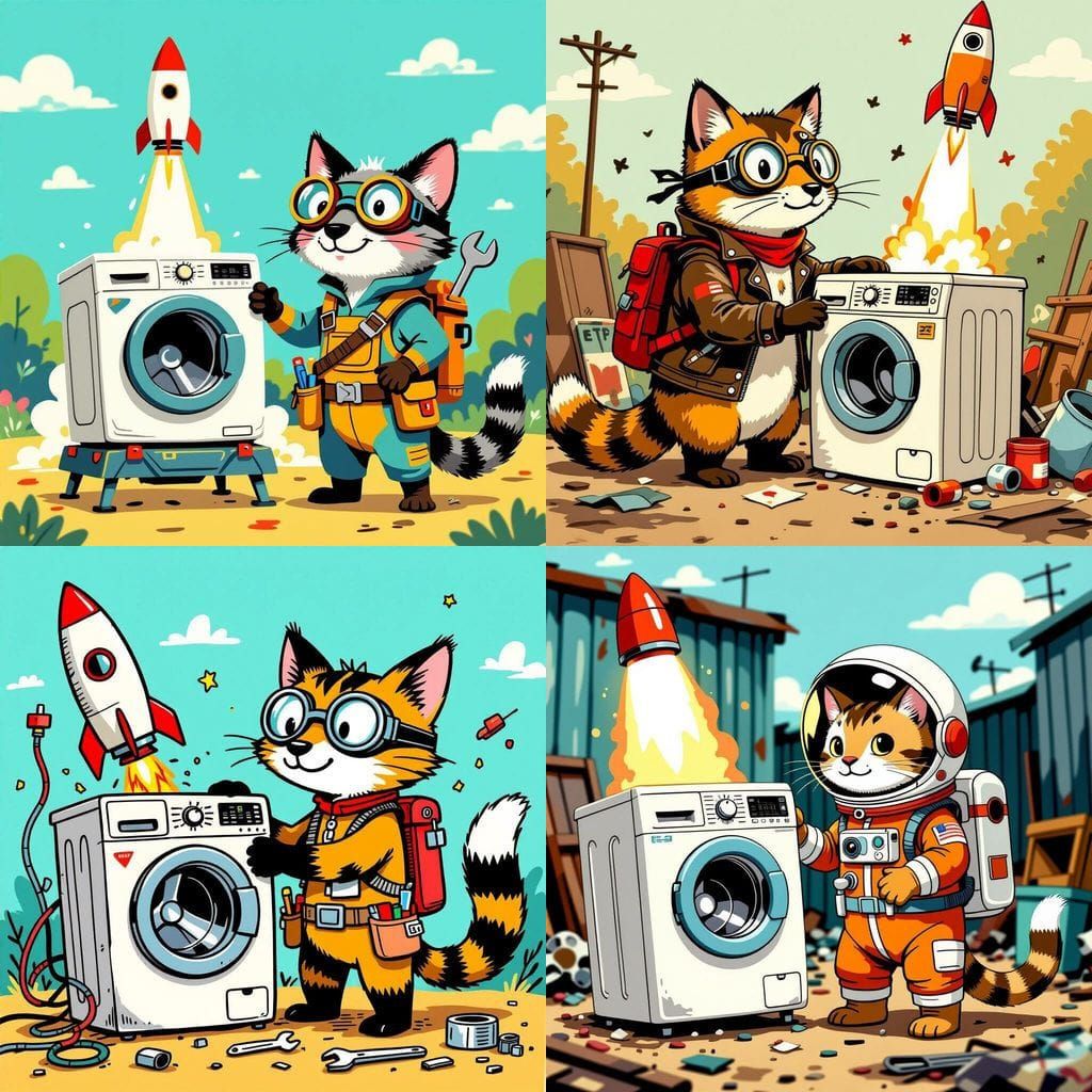 Trash Cat Builds a Rocket: Storybook Illustration