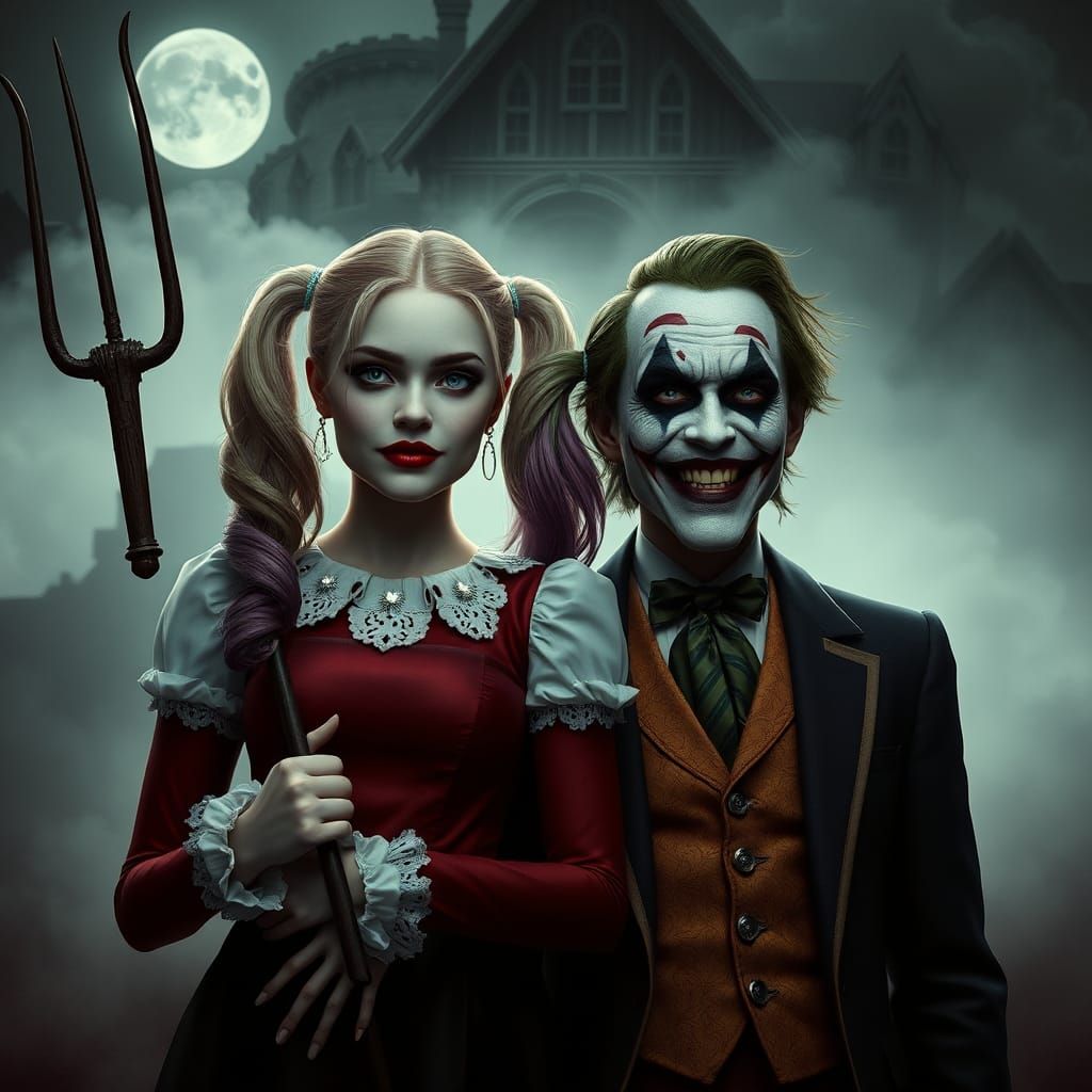 Harley Quinn and Joker as American Gothic