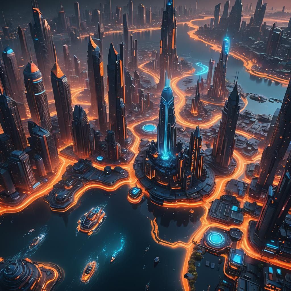 Futuristic City Floating on Wavy Alien Planet