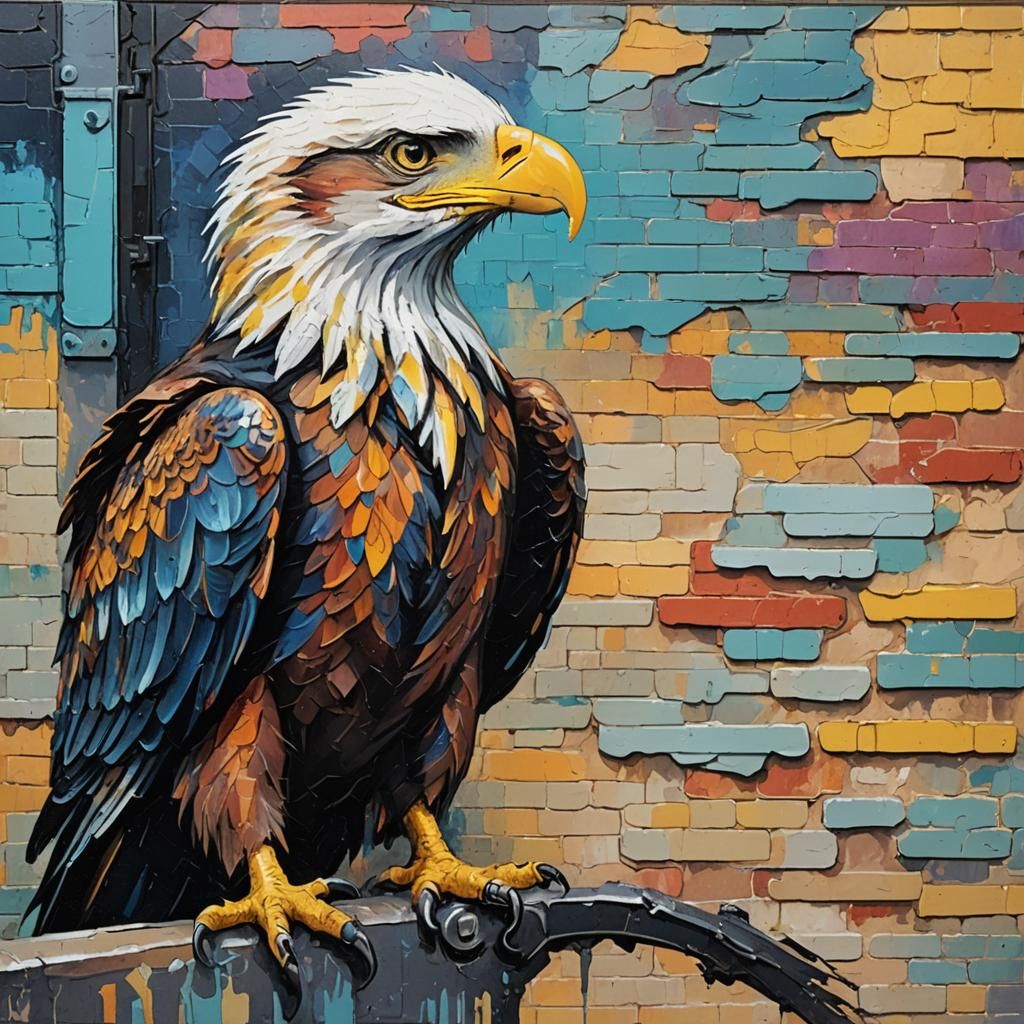 Eagle Chalk Painting in Neo-Impressionism Style