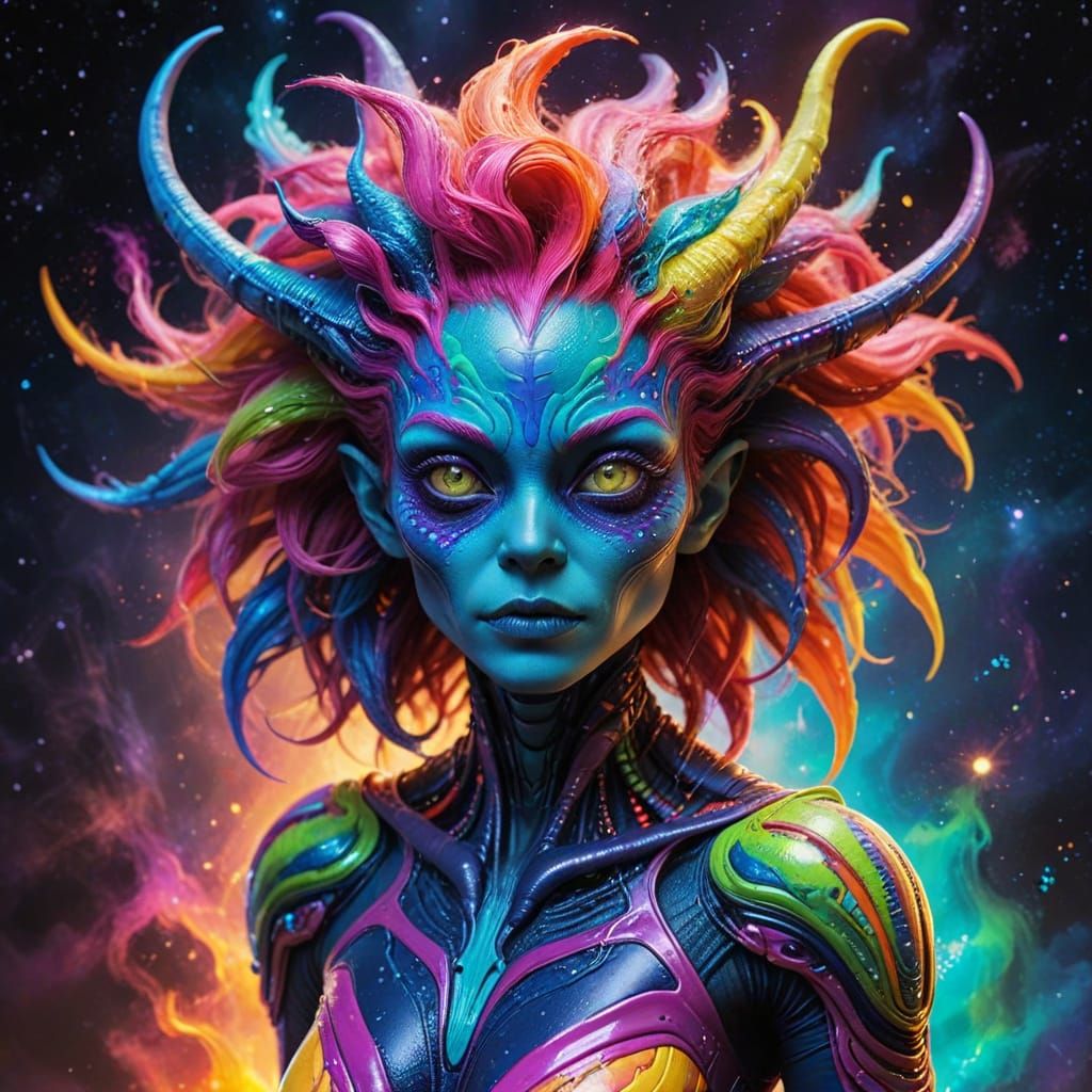 Colorful Alien Woman in Fantasy Style