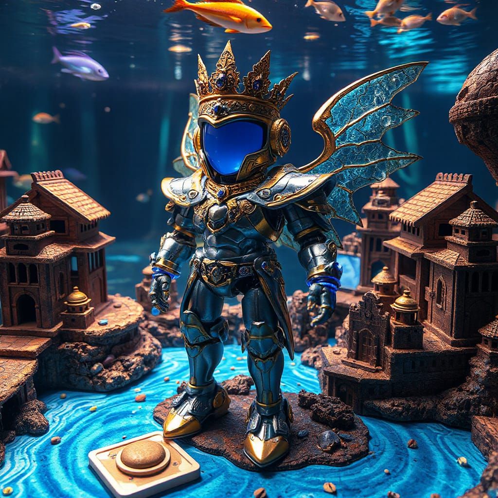 Robot with Blue Armor in Aquarium City