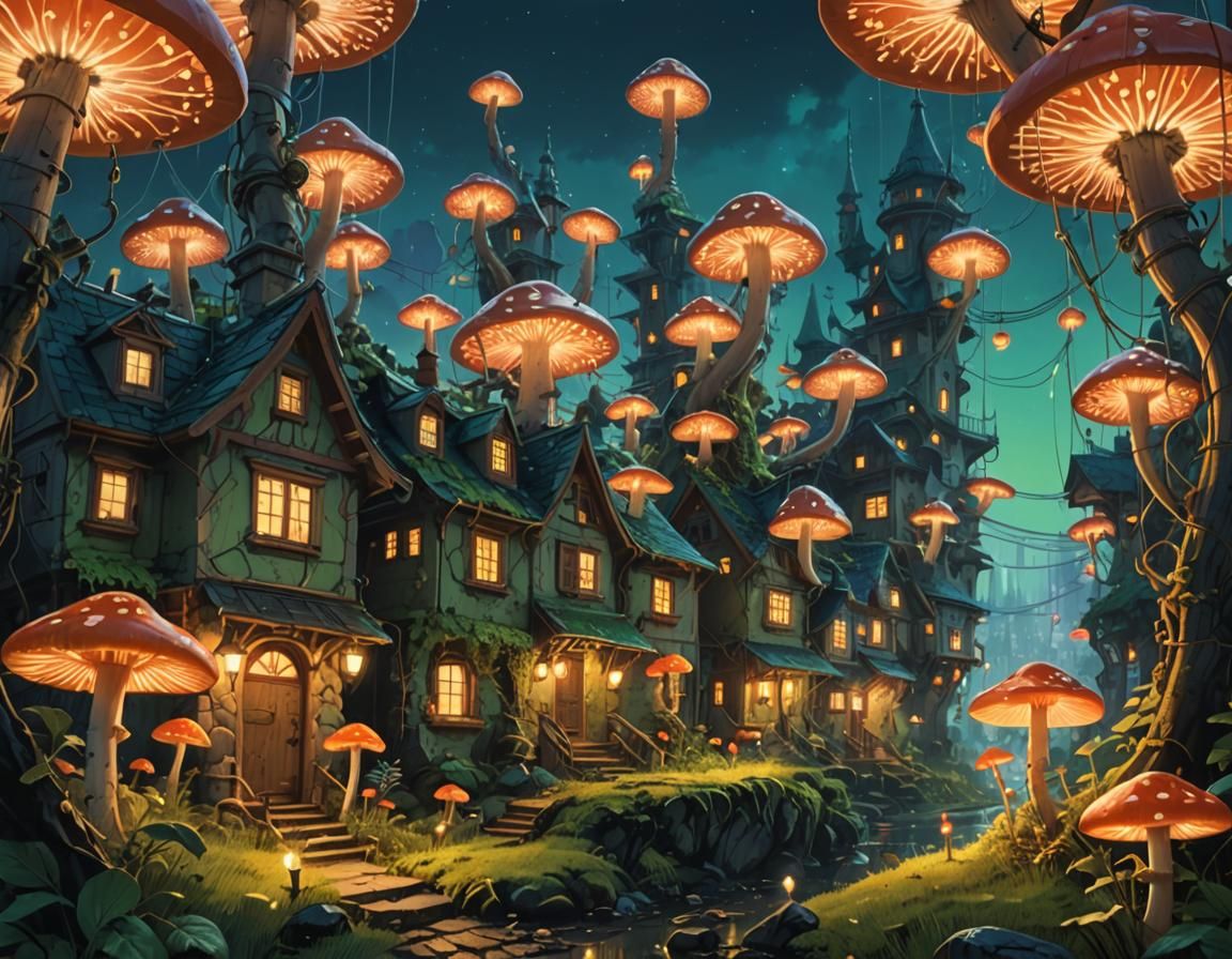 Lush Fairy City Concept Art in Matte Painting Style