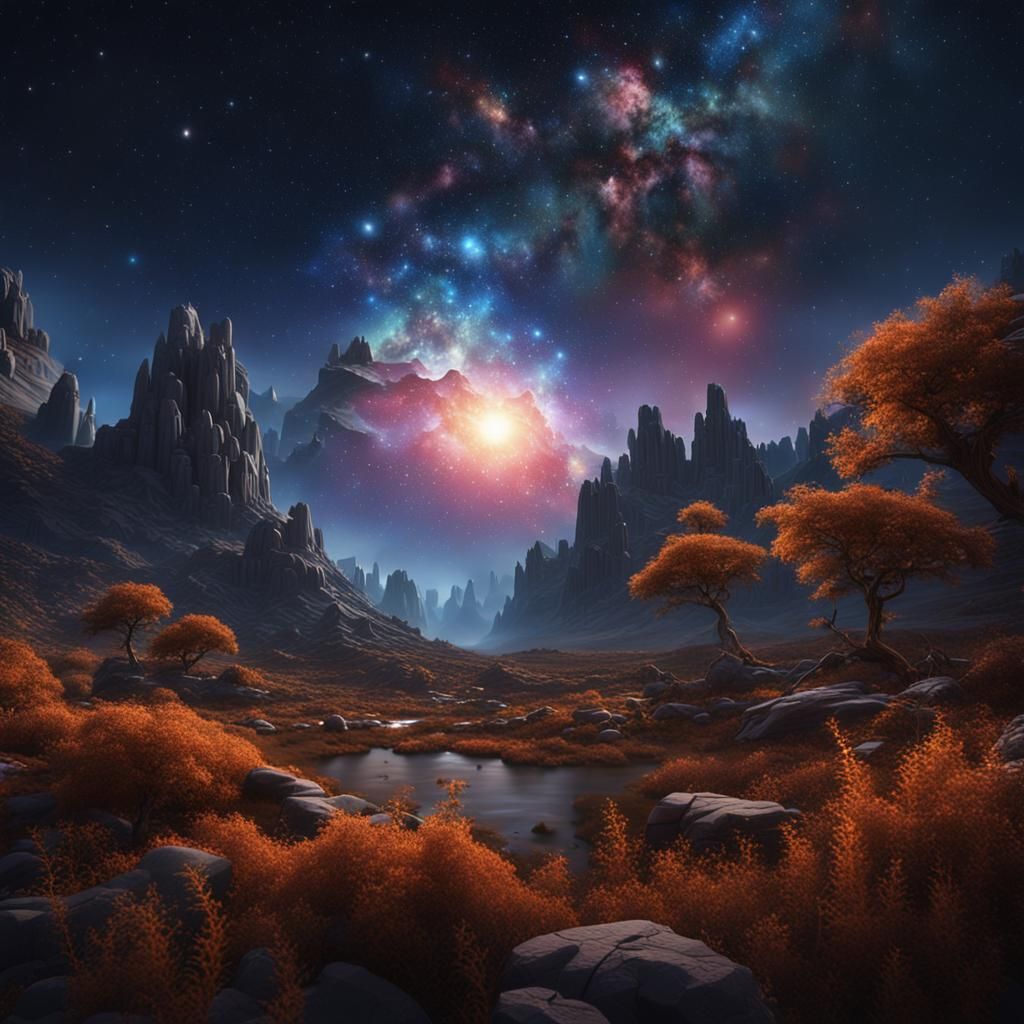 Beautiful Star in the Night Sky: Matte Painting