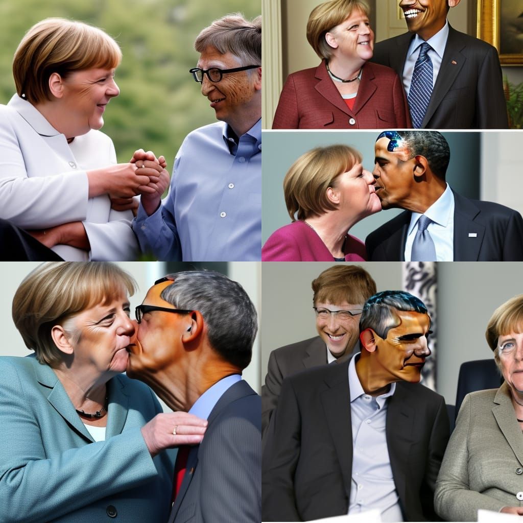Angela Merkel Kisses Bill Gates and Barack Obama