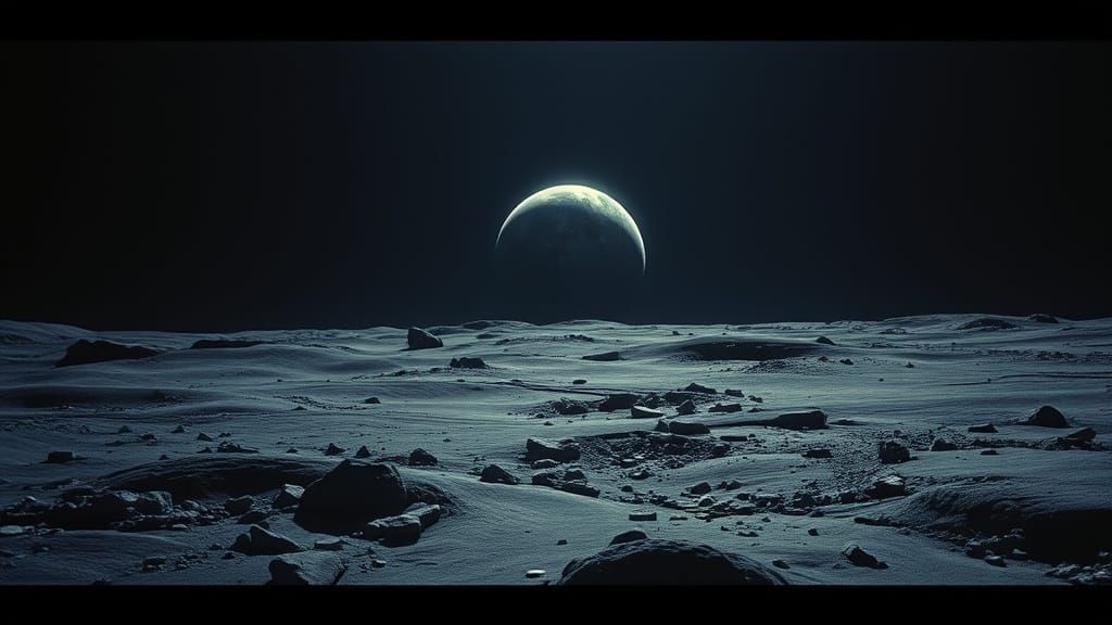 Epic Earthrise From Moon: Cinematic Film Still