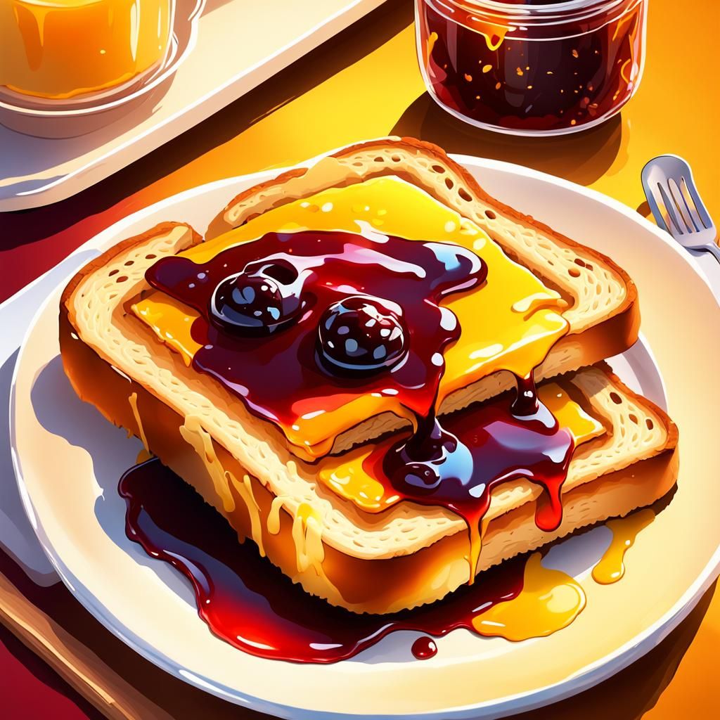 Toast with Butter and Jam in Pop Art Style