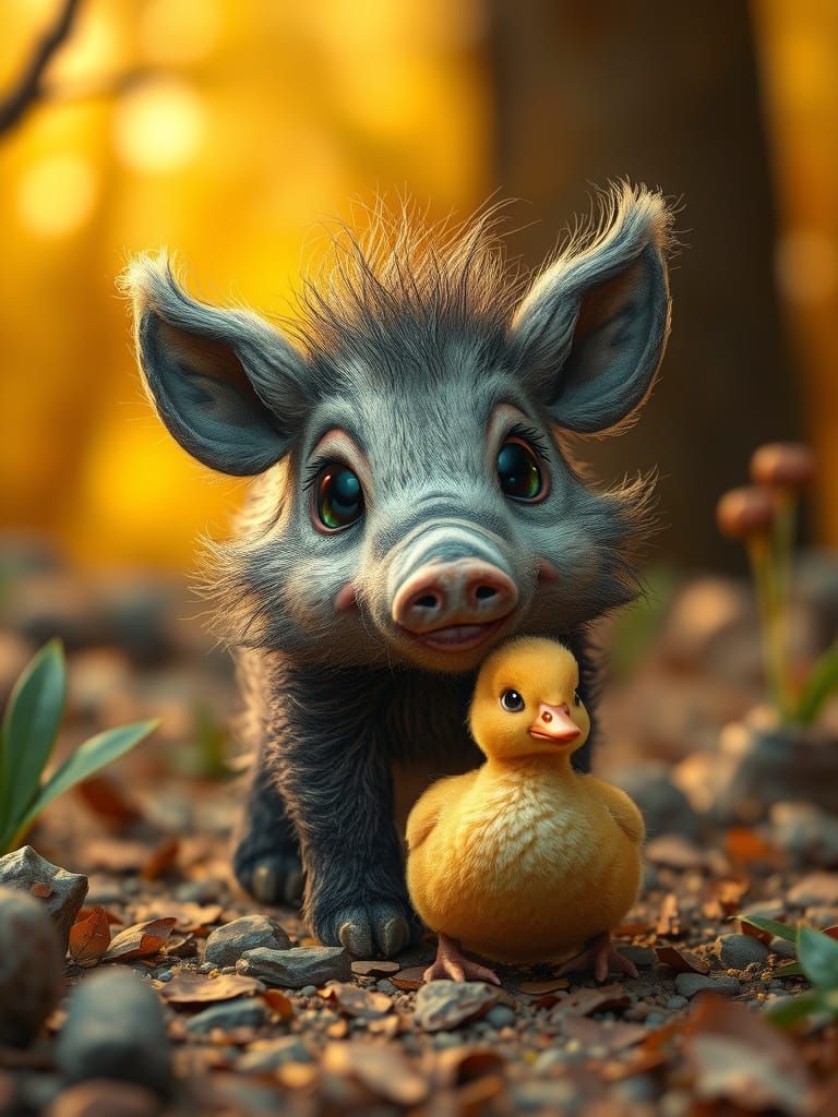 Whimsical Baby Wild Boar in Enchanted Forest