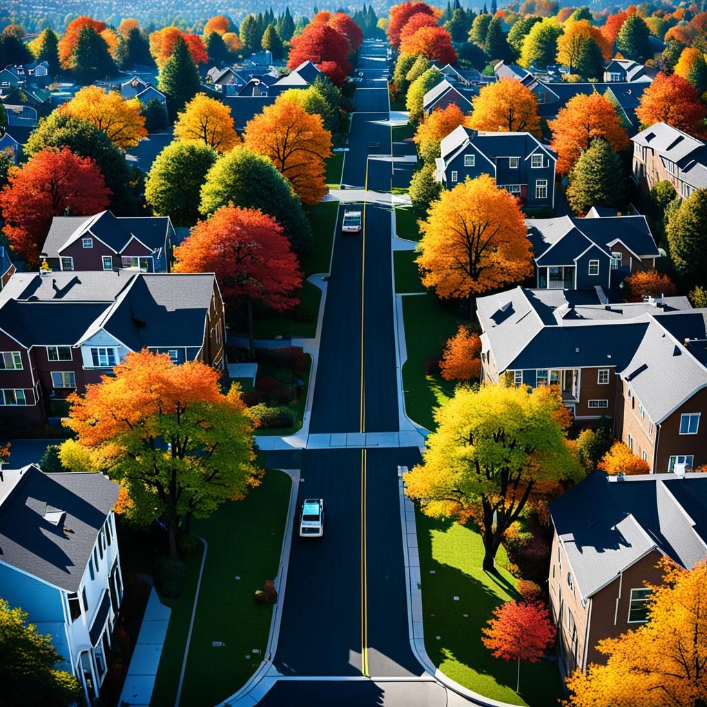 Organic Motherboard Neighborhood with Autumnal Trees