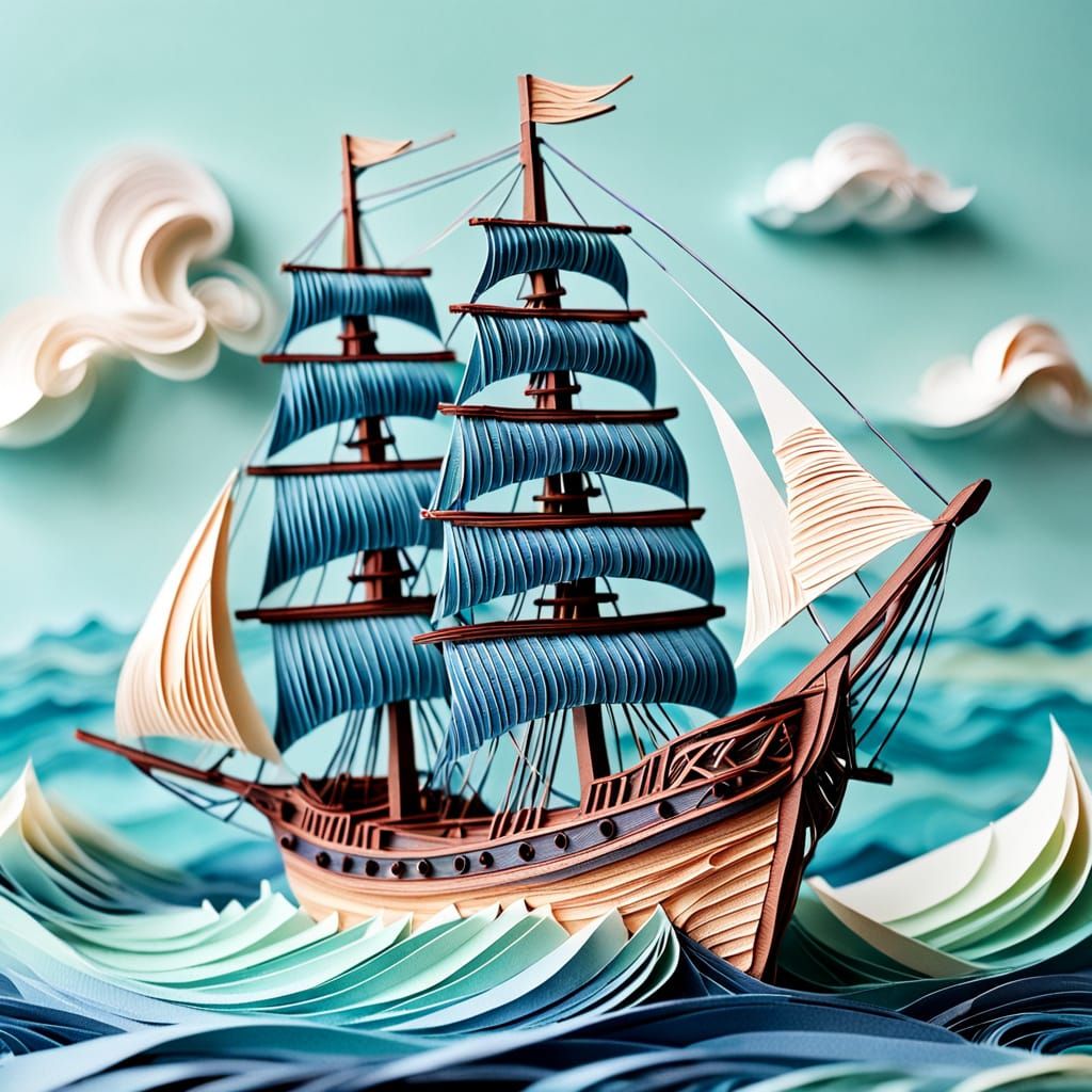 Quilling Art: Paper Sailing Ship on the Ocean