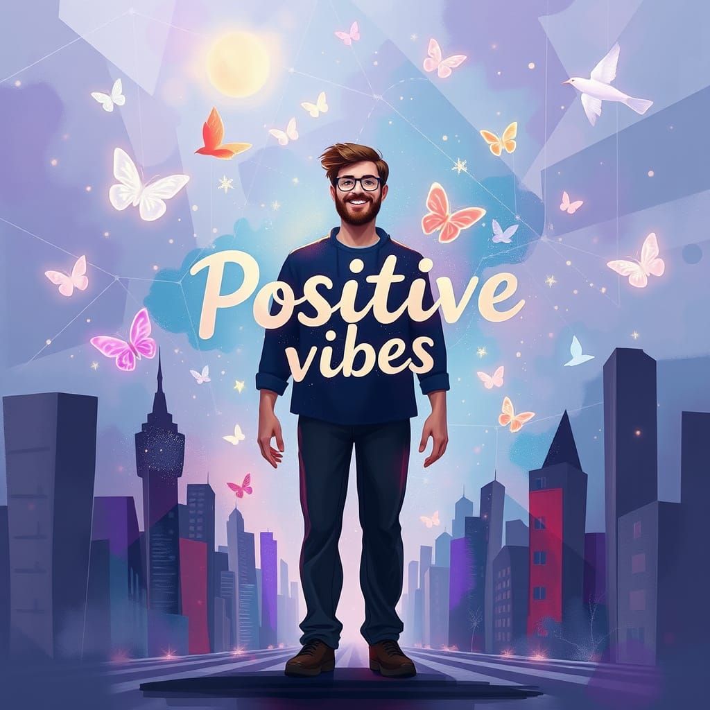 Magical Man with Butterflies and Floating Letters