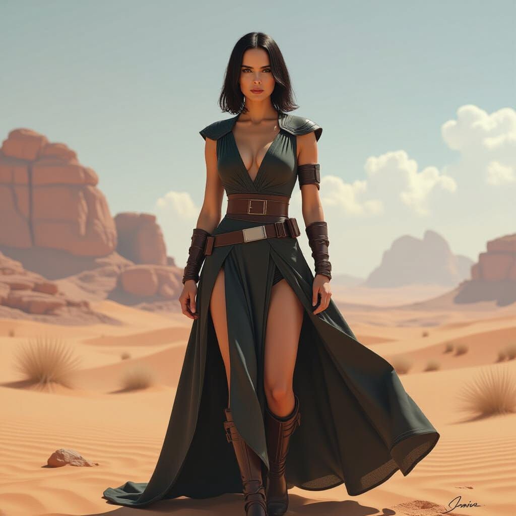 Confident Woman on Tatooine in Sci-Fi Realism