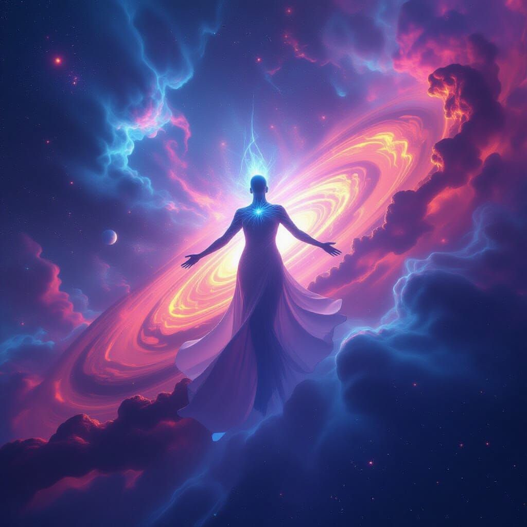 Cosmic Being of Light in Psychedelic Nebulae