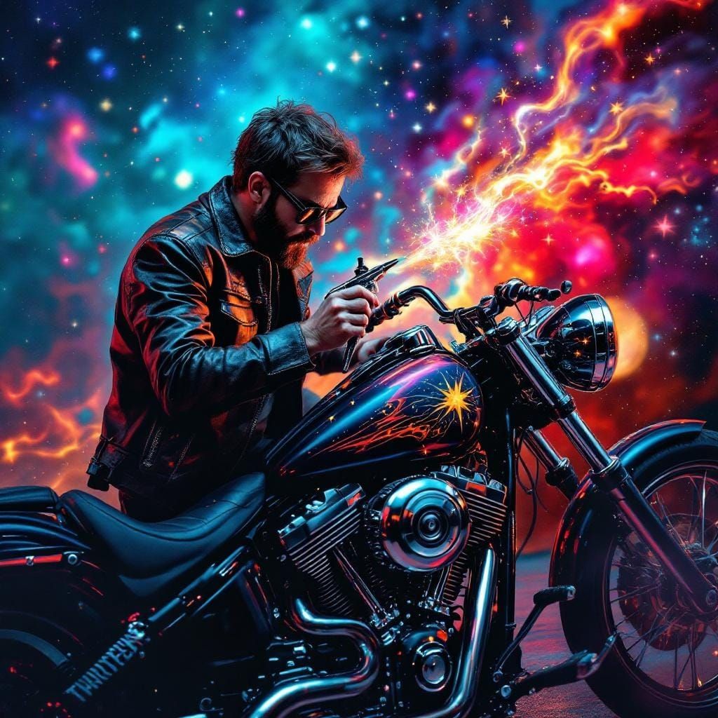 Custom Harley Painted with Shooting Star Design