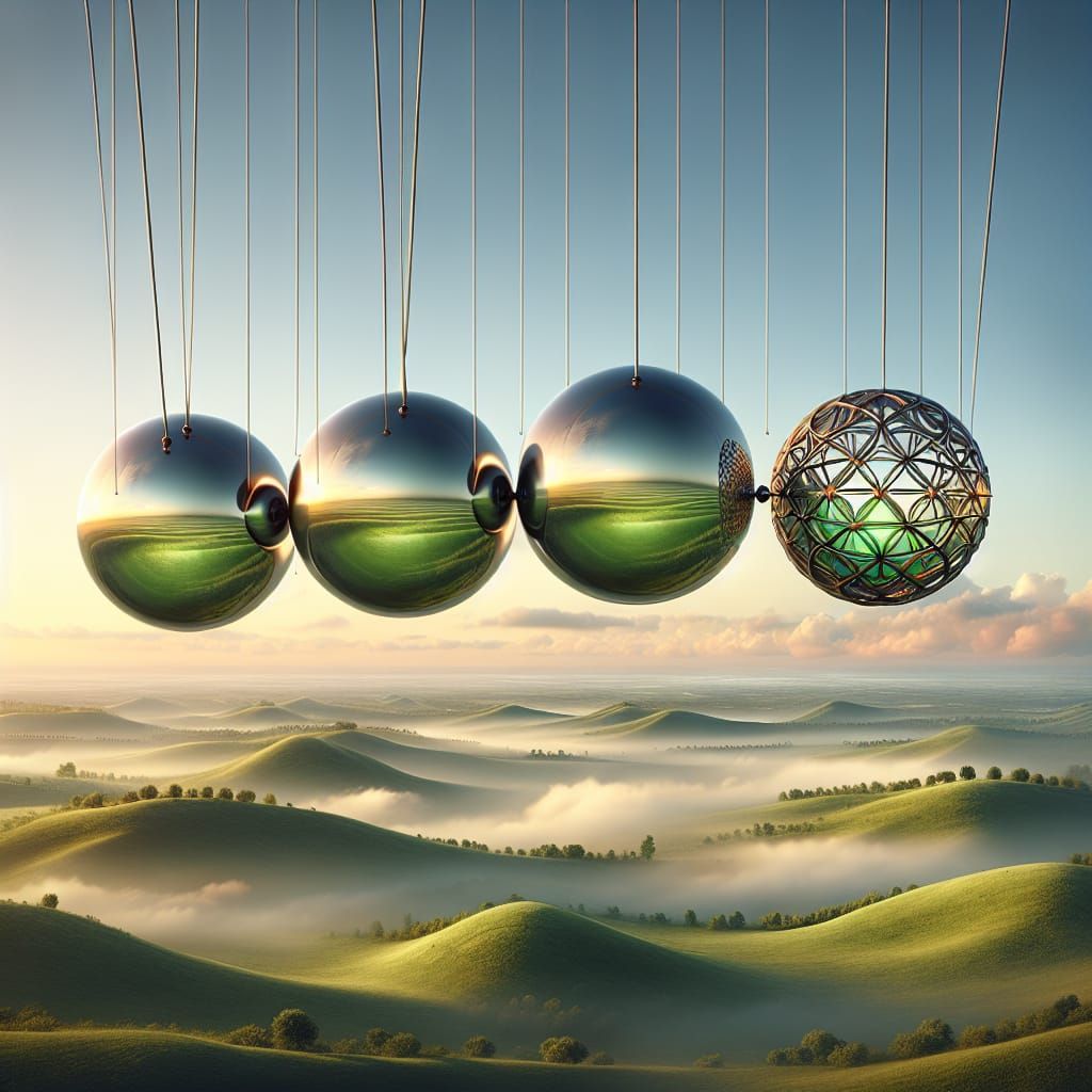 Serene Surrealism: Floating Spheres Amidst Luminous Hills