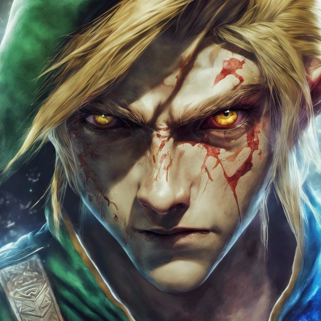 Undead Link from Legend of Zelda: Hyperrealistic Splash Art