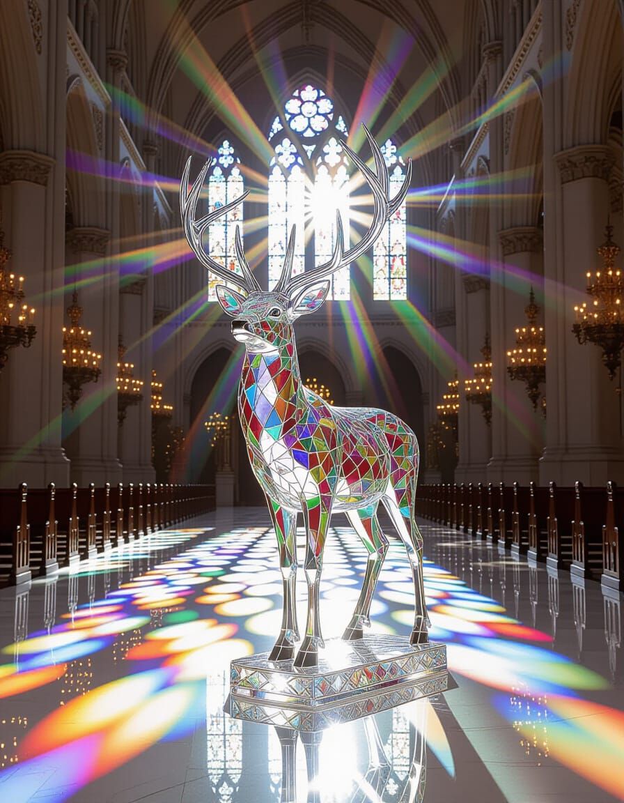 Glass Stag Statue in Baroque Cathedral