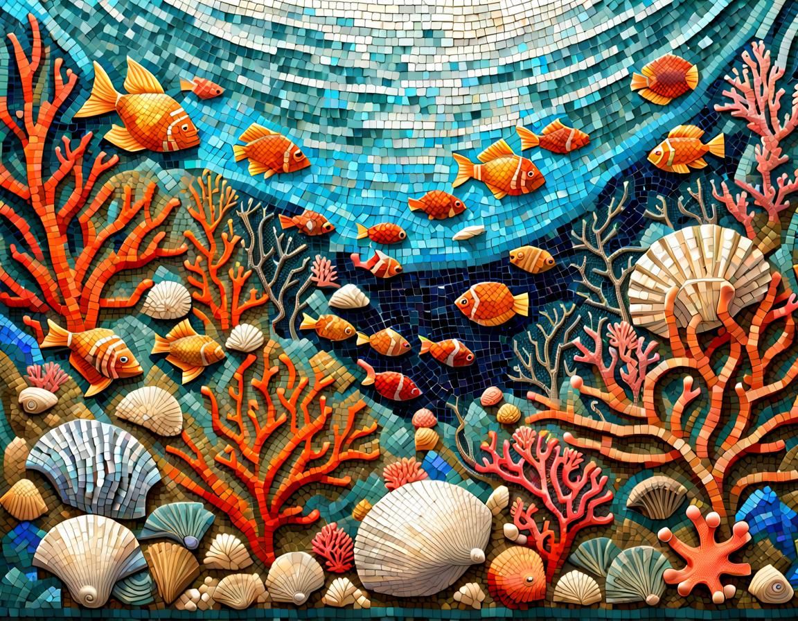 Vibrant Ocean Floor Mosaic Artwork in 2D
