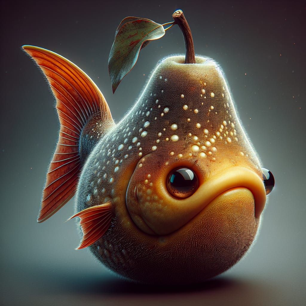 Adorable Piranha Pear in Moody Grainy 3D Art