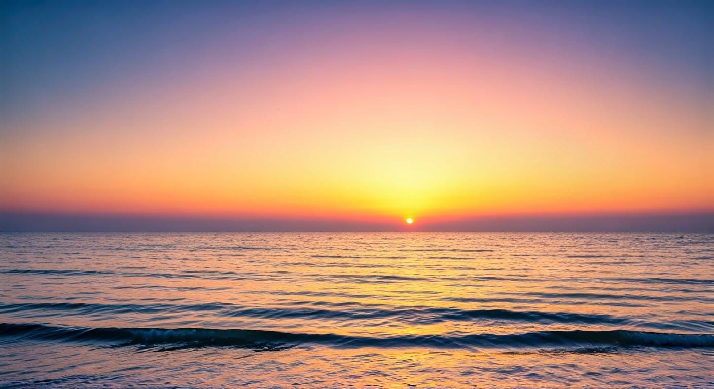 Golden Dawn Breaks Over Tranquil Ocean Landscape