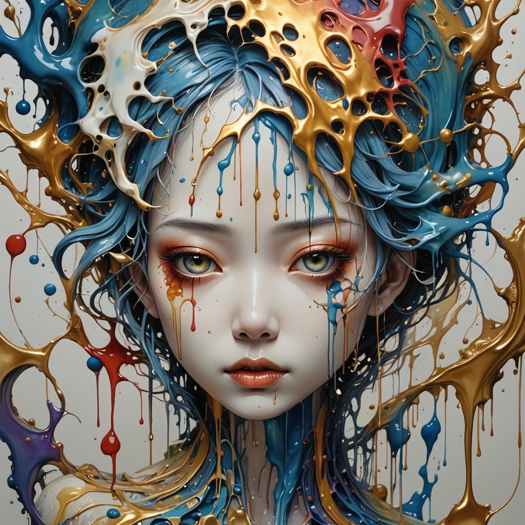 Surreal Girl in Fantasy Landscape Watercolor Painting