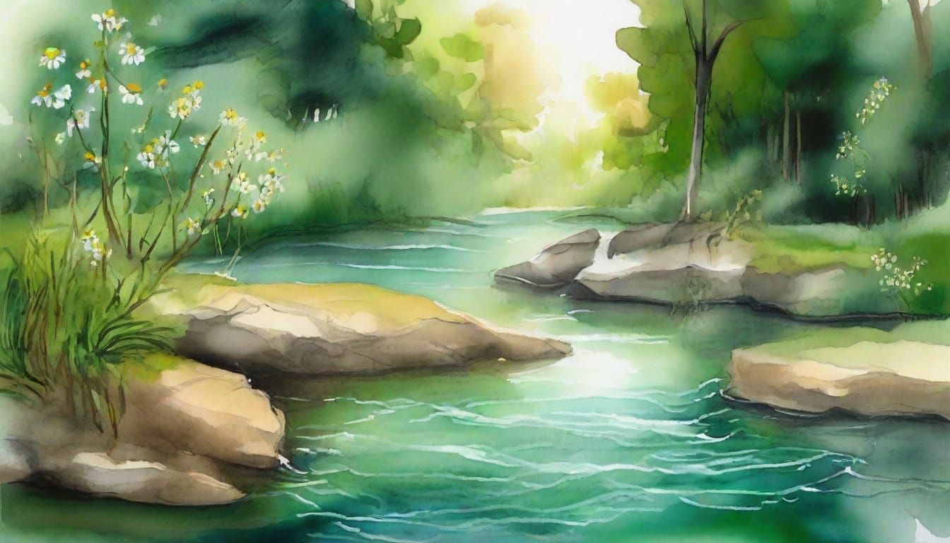 Tranquil Spring Waterfall with Malachite Mandala