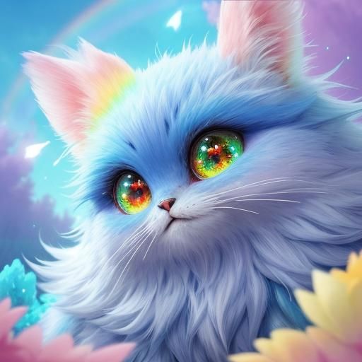 Fluffy Fantasy Creature with Rainbow Eyes