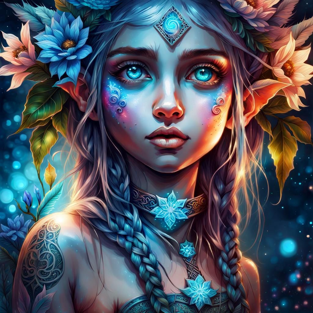 Glowing Elf Girl with Rune Tattoos