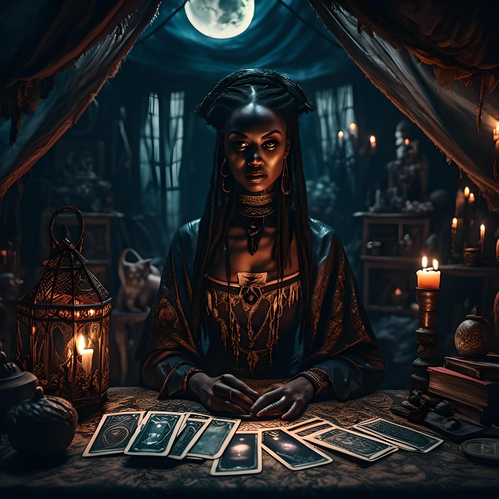 Fantastical Voodoo Woman Portrait with Tarot Cards