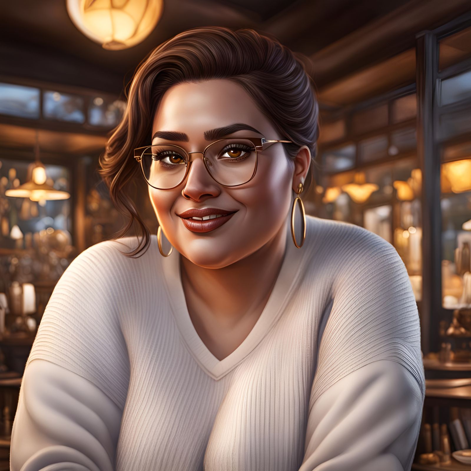 Confident Egyptian Woman in Cafe: Hyperrealistic Art