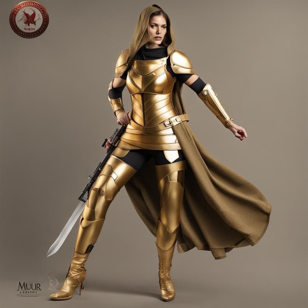 Golden Armored Warrior Woman in High Quality 8k