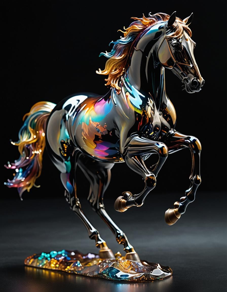 Glass Horse Sculpture in Oil Painting Style