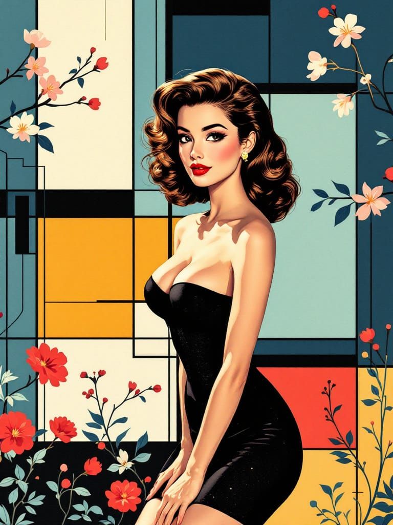 Retro Pin-Up Meets Mondrian in Abstract Garden